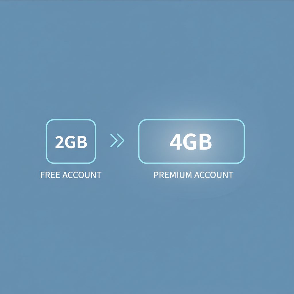Diagram comparing Telegram's 2 GB free file upload limit to the 4 GB limit with a Premium account.