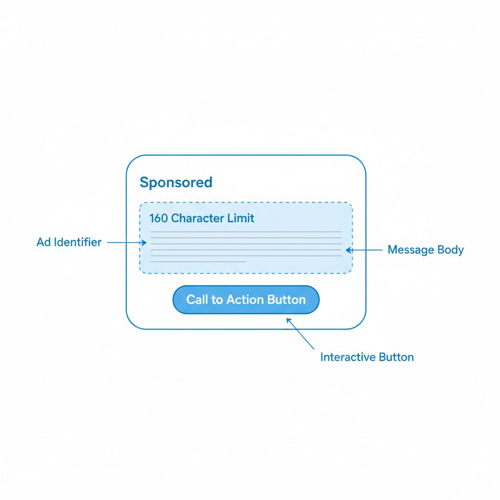 A diagram of a Telegram Sponsored Message. It shows a box with the label 'Sponsored' at the top, followed by 160 characters of ad text.